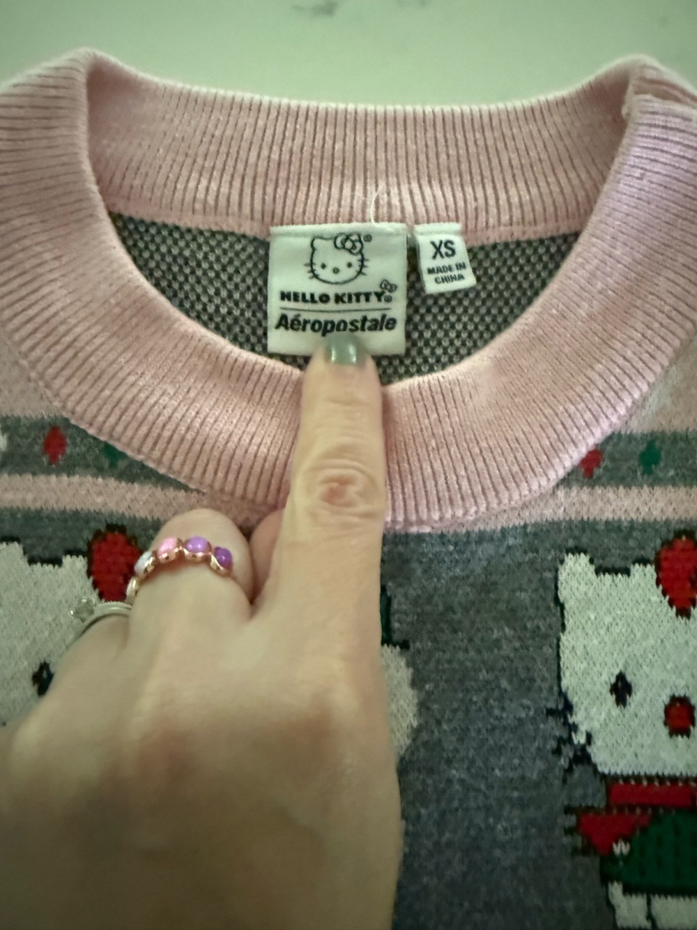 Aeropostale Pink & Gray Hello Kitty Holiday Sweater XS - Picture 2 of 4